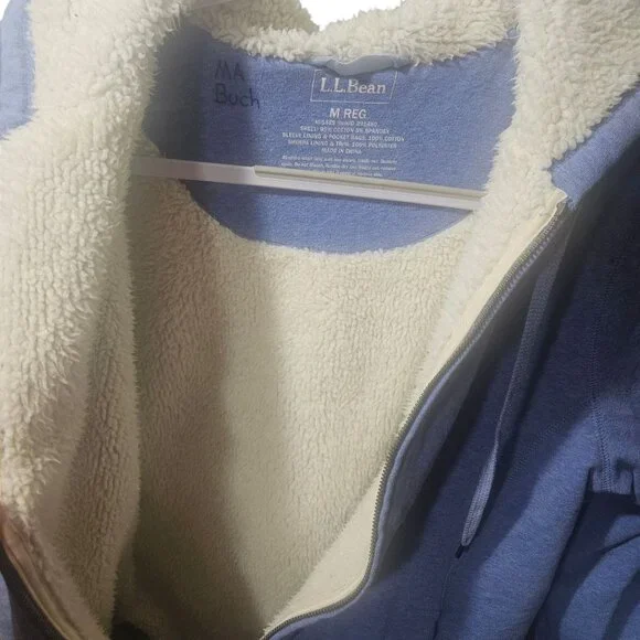 L.L.Bean Blue Sherpa-Lined Hoodie Jacket Womens Size M Reg Full-Zip Cotton Blend - Picture 3 of 6